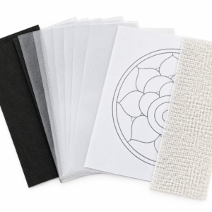 kit 6 hojas papel diamante + 2 hojas calco + 1 diseño mandala + 1 trozo de malla para mandala